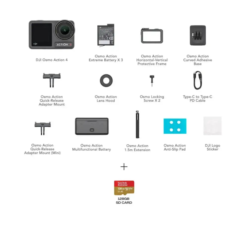 Dji Osmo Action 4 Standard & Adventure Combo + 64/128Gb Micro Sd Card 128Gb